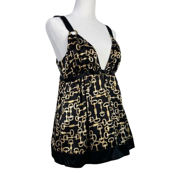 Vintage‎ Y2K 90's Bebe Silk Gold Horsebit Print Babydoll Top Small Camisole - Picture 3 of 13